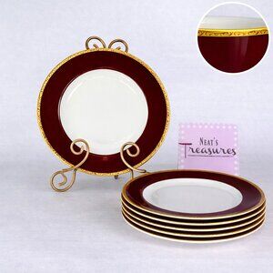 Target Holiday 09 CLASSIC TIDINGS Gold Scroll Red Rim China Salad Plates Set 6